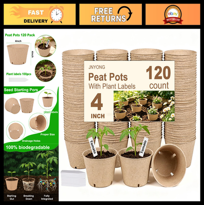 #ad 120 Biodegradable 4quot; Peat Pots with Drainage Holes amp; 100 Plant Labels for Seedli $37.99