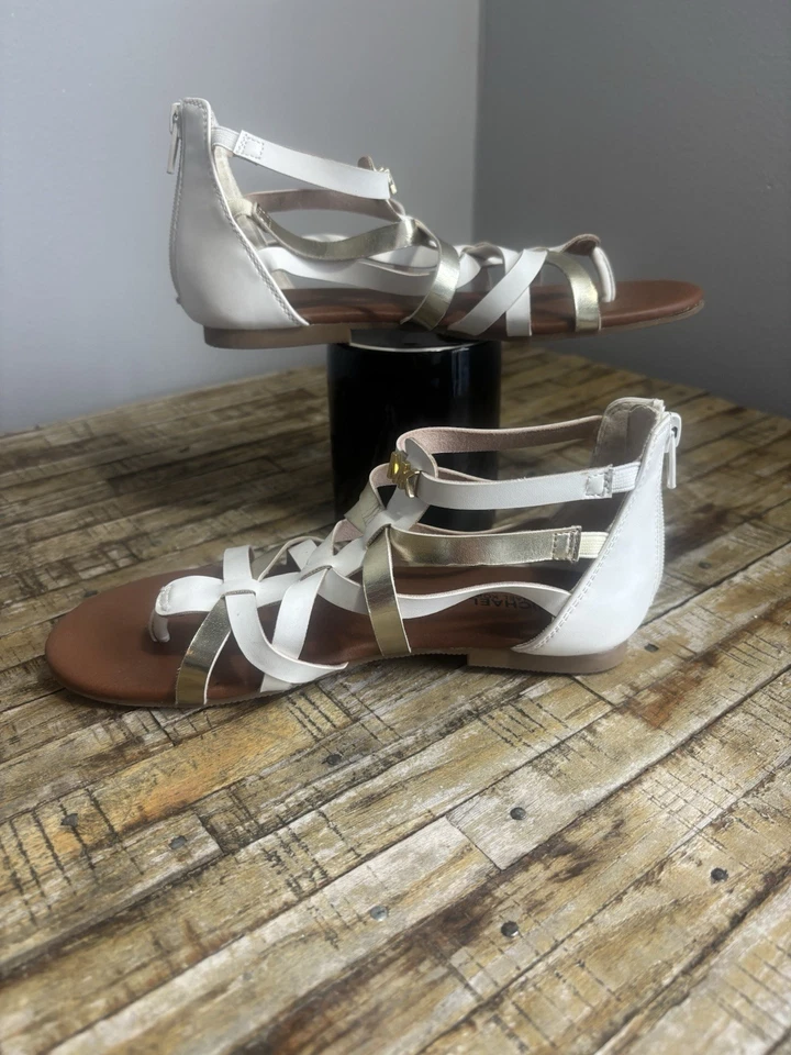 Sandalias Michael Kors MK Attara Gladiador Oro Blanco Niña Juvenil Talla 3 Nuevas sin Caja Foto 2 de 4