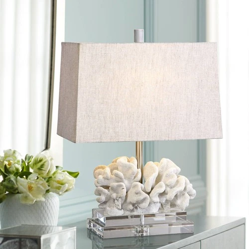 Coastal Accent Table Lamp 22" High Taupe Ivory Coral Beige Shade for Living Room - Picture 1 of 3