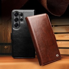 For Samsung S26 S25 S24 Ultra Original Genuine Leather Magnetic Flip Wallet Case