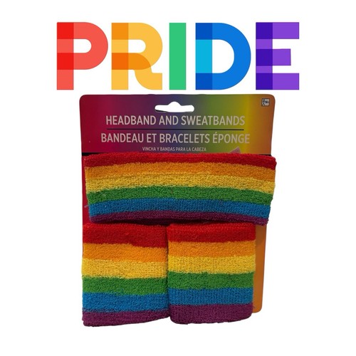 NEW Rainbow Pride Headband & Sweatbands Set LGBTQ+ Festival Parade Accessory - Picture 3 of 3