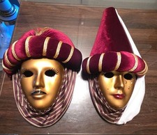 Pair of Vintage Italian Venetian Carnival Wall Hanging Masks