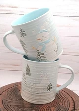 2 Winter Wonder Lane Coffee Cups.  Reindeer, Snowman. 16oz