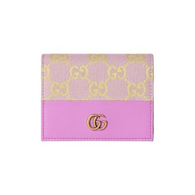  GUCCI  RARE Moire Calfskin Monogram Bi-Fold Card Case Lilac Yellow