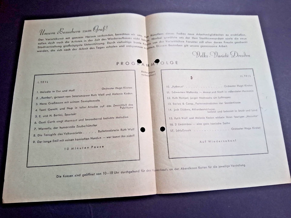 1946c DRESDEN programm VOLKS VARIETÉ in der SCHAUBURG Zauberkünstler sarrasani - Bild 2 von 2