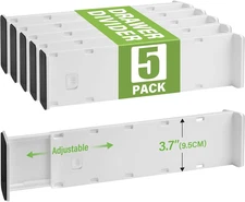 5 Pack Drawer Dividers 3.7" High Slim Organizers Expandable 14.8-25.6" Adjustabl