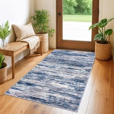 3x5 Ft Modern Abstract Area Rug Entryway Navy Blue Gray Multi Washable Mat