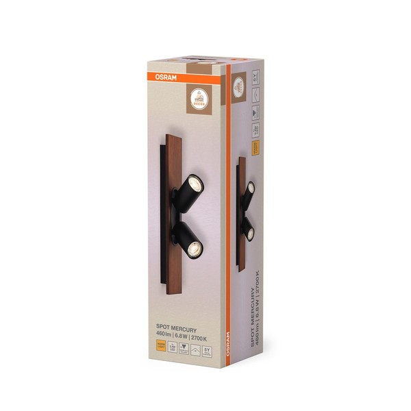Deckenstrahler Stahl Holz Schwarz Osram GU10 Flexibel 40 Cm Deckenspot Esszimmer-image