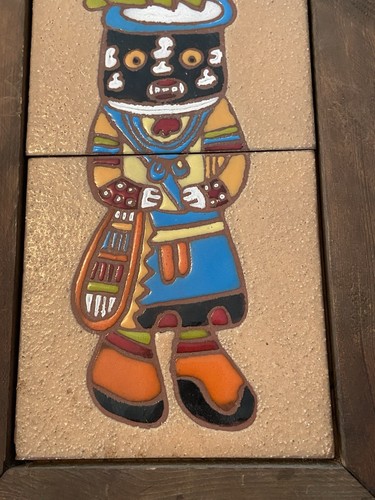Vintage 1977 Hopi Ogre Kachina Hand Painted Tile Wall Hanging Territoriat Tiles - Picture 3 of 7
