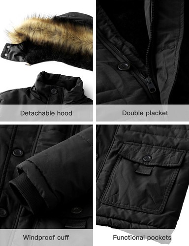 WenVen Men's Warm Winter Coat Jackets Thick Parka Jacket Overcoat With Fur Hood - Picture 5 of 54