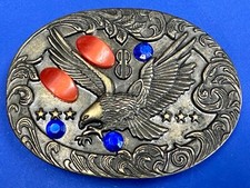 Raised Patriotic Hunting Diving Flying American Eagle Bling Accented Belt Buckle