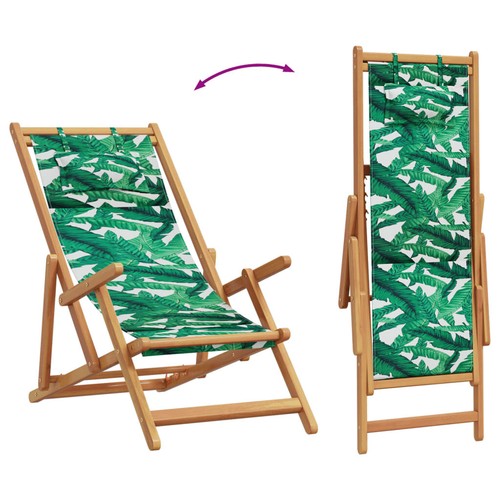 Strandstuhl Klappbar Blattmuster Massivholz Eukalyptus Stoff - Bild 7 von 11