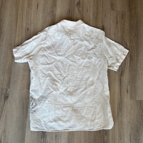 Banana Republic Mens XL 100% Linen Short Sleeve Button Up Off White Pattern - Picture 10 of 11