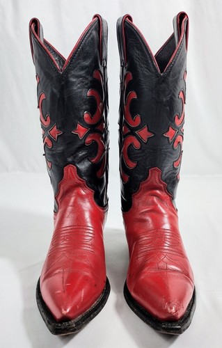 Justin Women's Cowgirl Boots B7527 Size 5B Red & Black Leather Made In USA - Picture 4 of 7