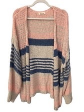Elan Striped Open Front Cardigan Sweater Size Large Long Sleeve Colorblock Comfy