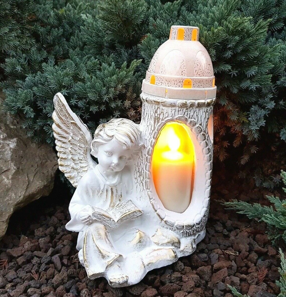  Grablaterne  Grablampe Lampe Grableuchte Grablicht Engel Kerze Gold Silber - Bild 3 von 3