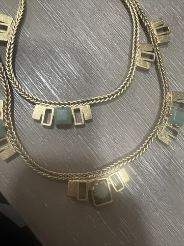 J Crew Green Jade Double Strand Statement Necklace 16” Matte Gold Necklace 60 - Picture 6 of 14