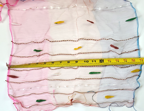 Rising Tide Red/Gold Twists Pink Peach Blue Bands Pattern 100% Silk Scarf - Picture 6 of 12