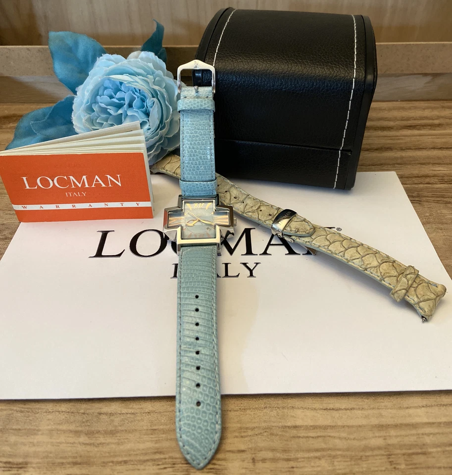 Reloj Locman Cross Azul MOP R181 N.012 Correa Cuero Fecha Acero Inoxidable Caja Italia Foto 2 de 4