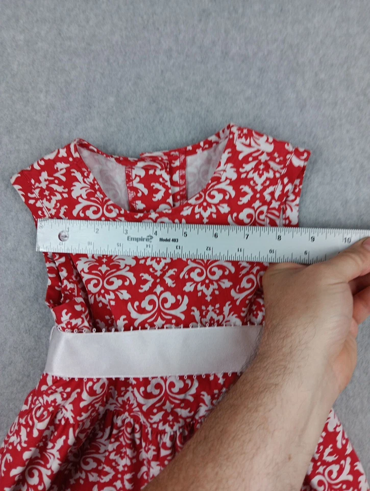 Kelly's Kids Dress Size 4-5 Red & White Damask Print Tiered Ruffled Ribbon Belt - Image 3 of 4