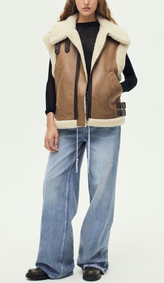 Shearling Waistcoat Zara Faux Shearling Vest Aviator Jacket Fake