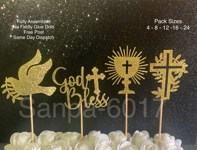 24 x Taufe Taufe Baby Gott Segen Konvolut Gold Glitzer Torten Cupcake Topper