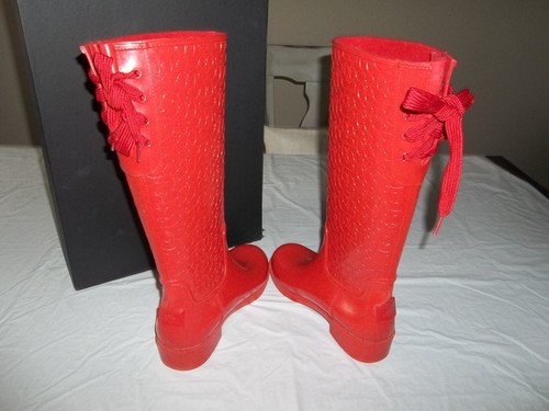 Coach Women’s Signature Rain Boots Tall Coral Logo Lace Up the back 8M FG1876
