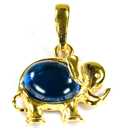 925 Solid Gold Plated Sterling Silver Blue Amber Elephant Colorful Nice Pendant - Picture 3 of 5