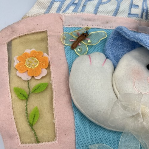 Vintage Happy Easter Egg Bunny Spring 3D Fabric Pastel Bedazzled Wall Hanging - Picture 4 of 9