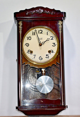 Vintage Key Wind Pendulum Striking Wall Clock Meiji Clock
