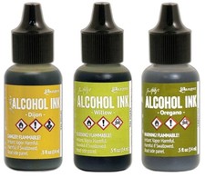 Ranger, Tim Holtz, Alcohol Ink, 3 Inks, Dijon, Willow, Oregano, Green, Yellow