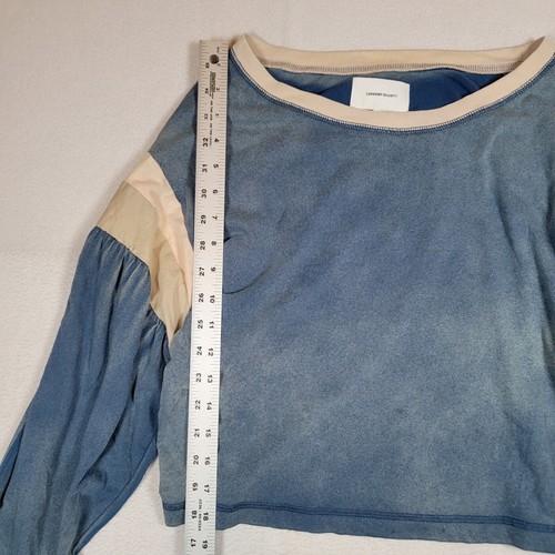 Current/Elliott Boatneck Sweatshirt Women Sz 1 S Blue Cream Oversized Distressed - Picture 7 of 8