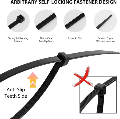 Cable Zip Ties 400 Pack Black Nylon Assorted Sizes 12/8/6/4 Inch Self-Locking - Picture 3 of 11