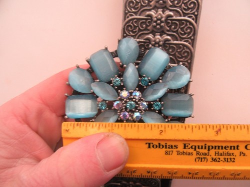 2-Woman's Metal Elastic Belts, Korea, Cluster Turquoise & Coral Glass, (NEW) - Picture 8 of 22