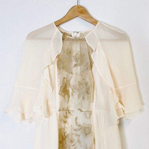 NWT BCBGMAXAXRIA Cream Gold Embroidered Tulle Dress 2 - Picture 2 of 7