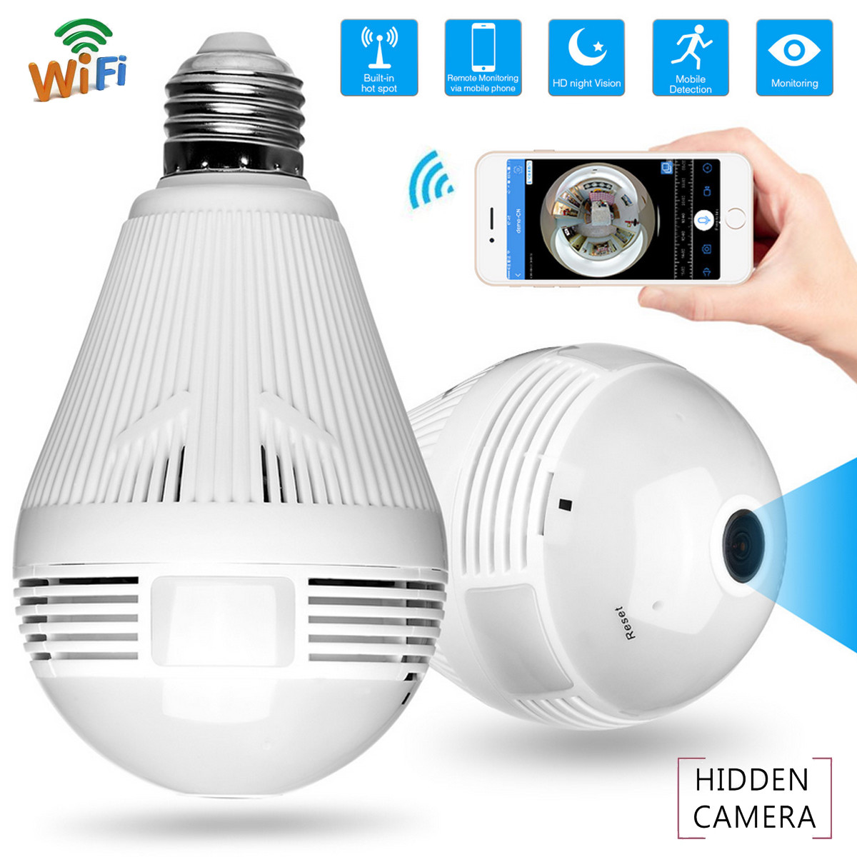1080P Mini Security IP Camera 360° Panoramic SPY Hidden Wifi Wireless Light Bulb