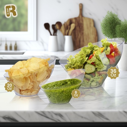 6 Pack 6oz Clear Angled Plastic Serving Bowls for Parties Weddings Catering - Picture 5 of 6