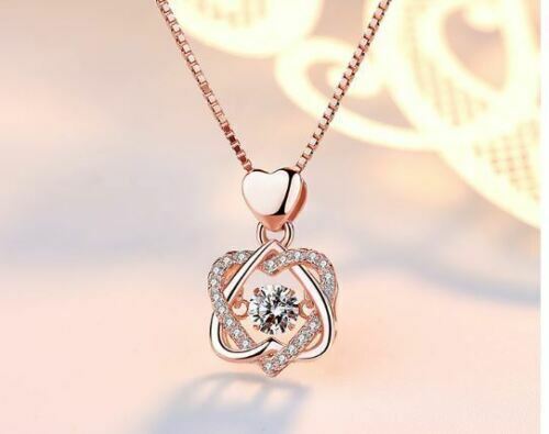 Rose Gold Heart Pendant Silver Plated Chain Necklace Women Jewellery UK - Picture 2 of 5