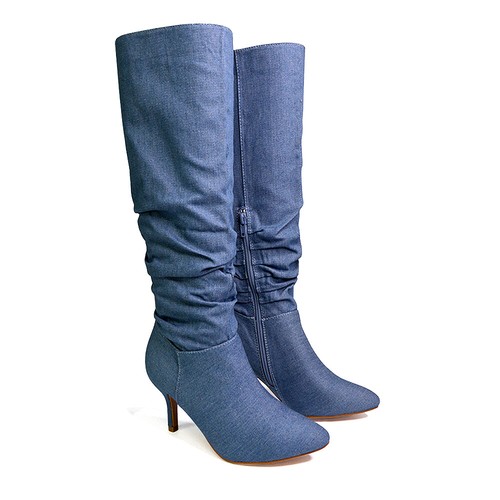 Womens Mid Heel Pointed Toe Boots Ladies Ruched Zip Up Party Knee High Booties - Picture 10 of 66