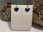 Lapis Heart-Shaped Stud Earrings 1.5g Euc Vtg 925 Sterling Silver 8x10mm Blue