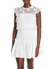 Aqua L59316 Womens White Crochet Trim Fit Flare Mini Dress Size XS