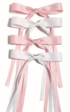 4Pcs Tassel Ribbon Bowknot Hair Clips with Long Tails, Solid Claw Barrettes with