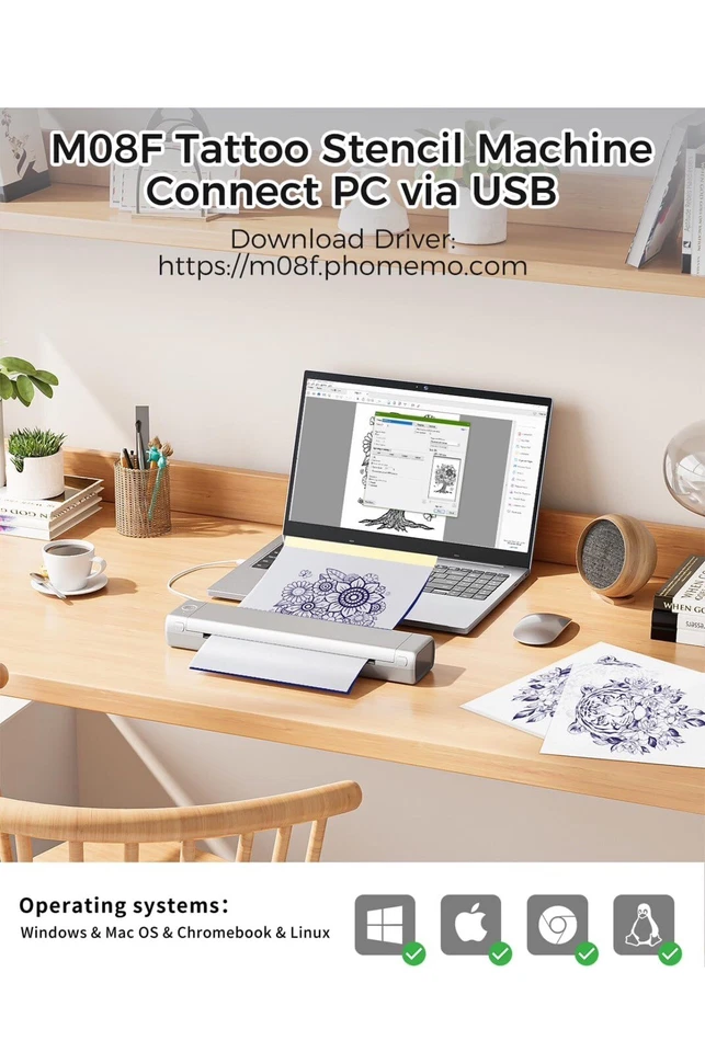 M08F Portable A4 Bluetooth Thermal Printer Wireless Printer for Travel Home US - Image 3 of 4