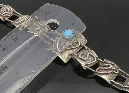 925 Sterling Silver Vintage Turquoise Swirl Spiral Chain Bracelet BT8929 - Picture 3 of 6