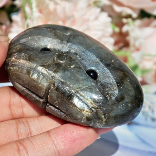 2.9"Natural Labradorite Smile Baby Quartz Crystal Figurine Gems Statue Kid Gift - Picture 6 of 9