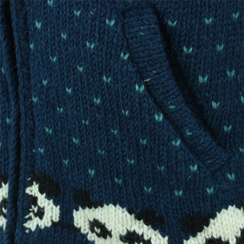 Lana Tejido Panda Cárdigan Azul Marino Forro Polar Chaqueta con Capucha Punto - Imagen 4 de 5