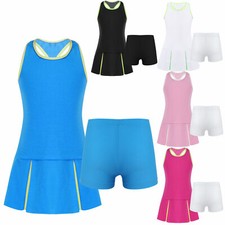 Kids Girls Tennis Dress Open Upper Back Tank Dress and Shorts Sets Sportswear