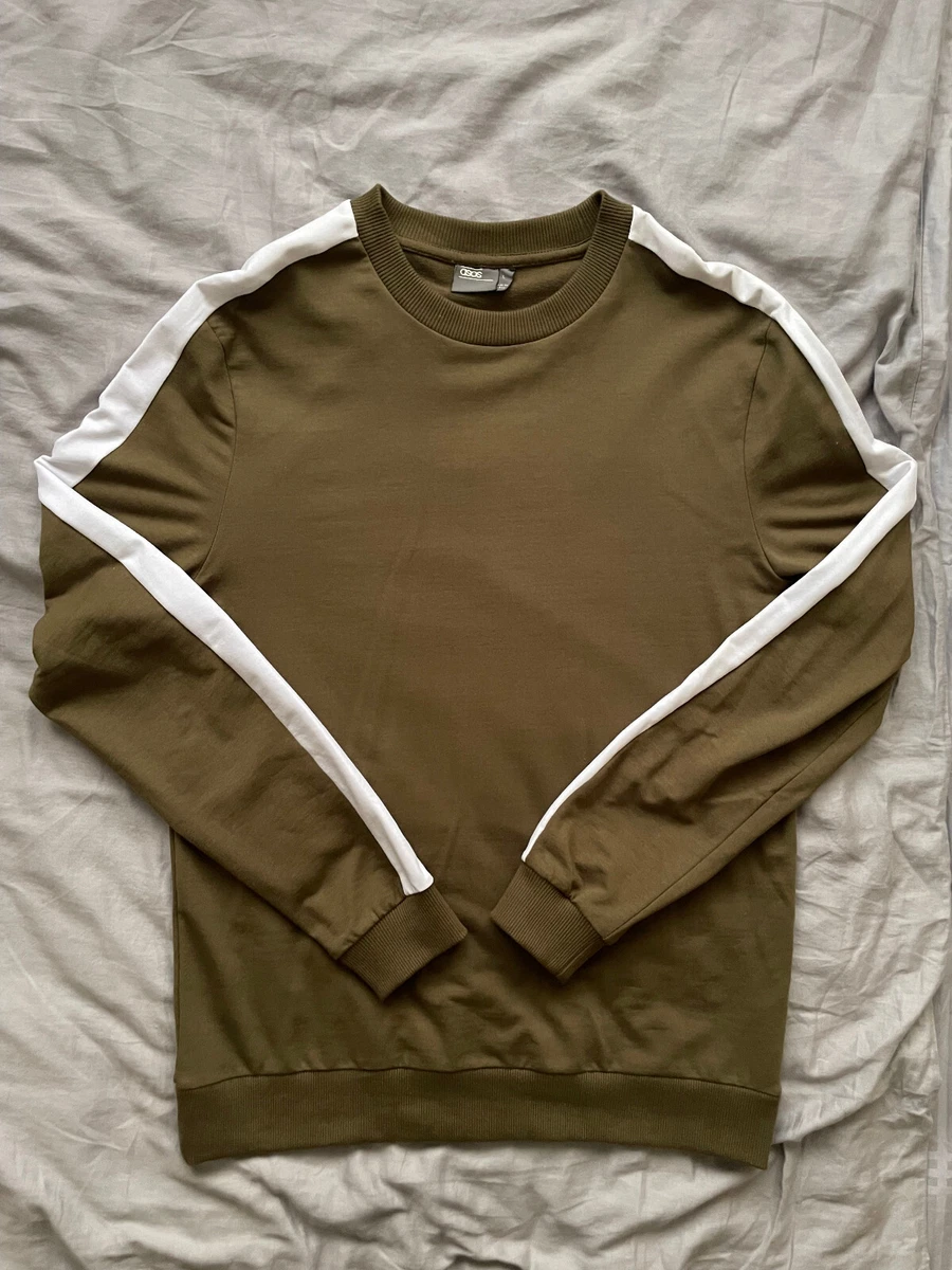 ASOS DESIGN MUSCLE SWEATSHIRT WITH SIDE STRIPE IN KHAKI LARGE