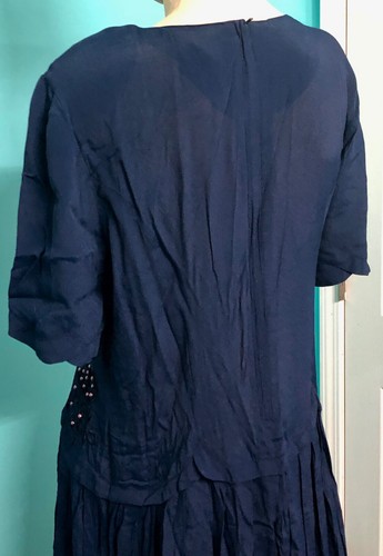Vintage 80s/90s Does 20s SARIN NY Navy Blue/Copper Beaded Flapper Maxi Dress~L - Bild 11 von 12