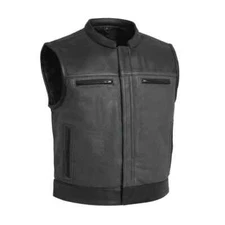SOA's Black & Gray Lowrider - Men's Motorcycle Perforated Leather Vest Conceal
